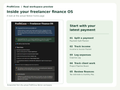 Preview of the ProfitCove Freelancer Finance OS Notion workspace, with a getting-started dashboard and steps for organizing freelance finances.